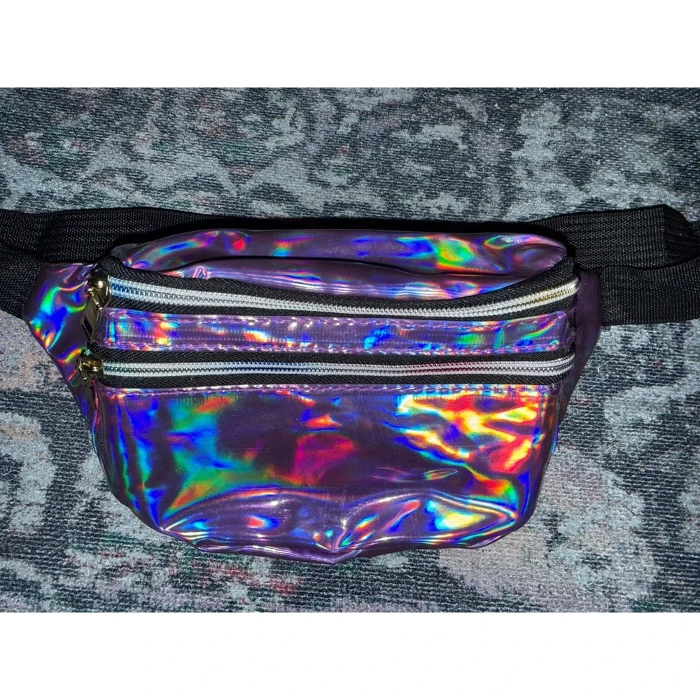 Pink Women's HOLOGRAM Vinyl FANNY PACK Pouch‎ WAIST PURSE Zipper CLIP BELT